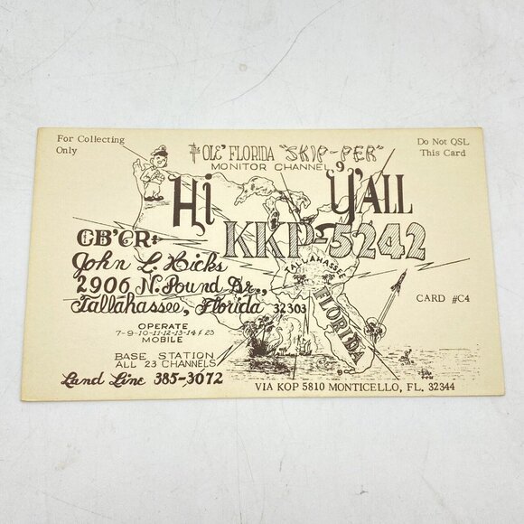 Unbranded Other - Vtg Ham Radio CB‎ Amateur QSL Card Postcard Tallahassee FL 1960's KKP-5242